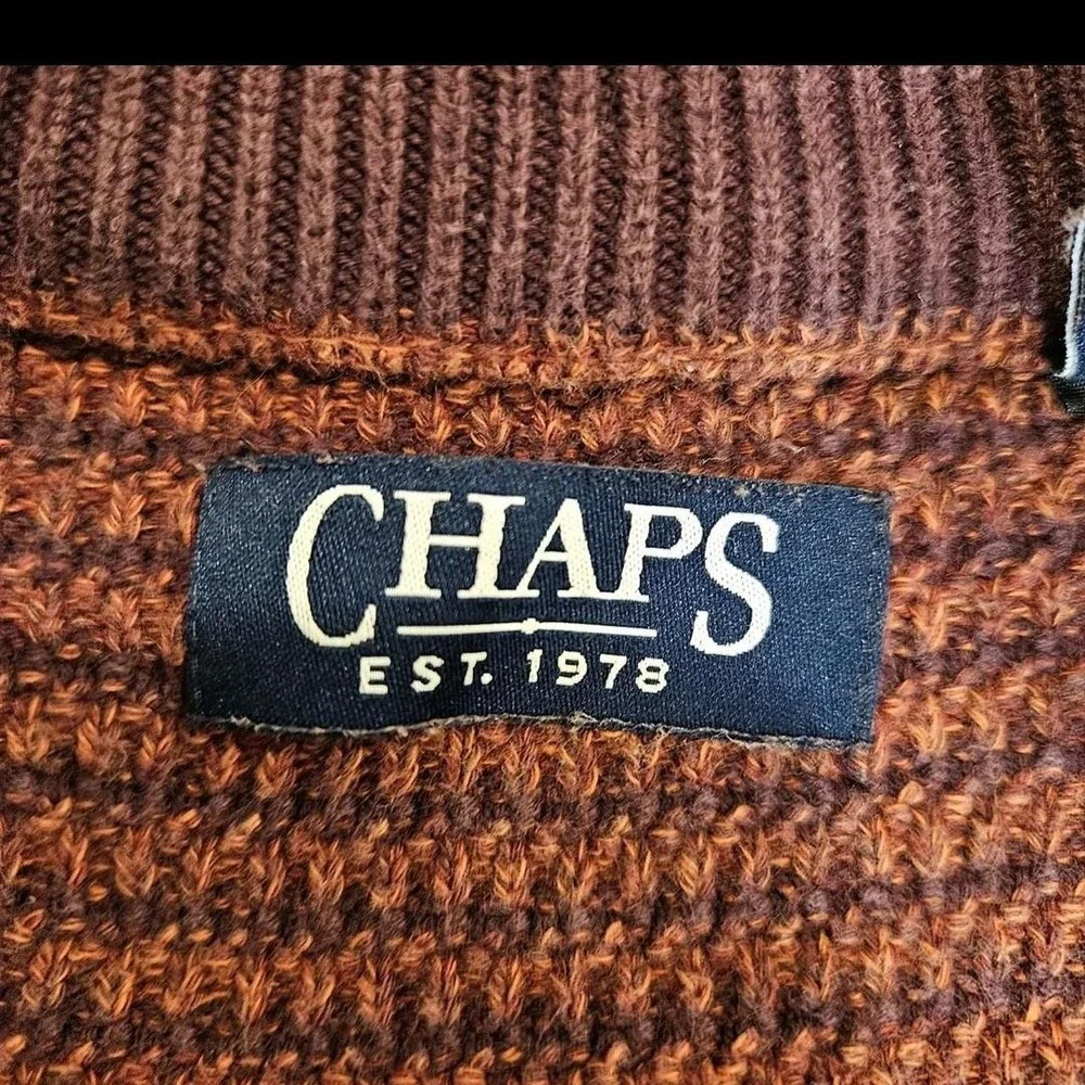 VTG Chaps Preppy 3 Button Mock Neck Sweater Burgundy W/ Elbow Patches Mens M